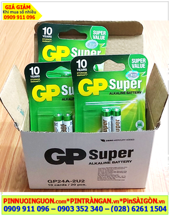COMBO 01HỘP 10Vỉ (20viên) Pin AAA 1.5v Alkaline GP Super 24AUOJ-2U2 chính hãng _Giá 239.000đ/Hộp 20viên